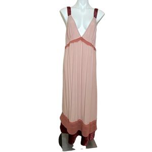 By Anthropologie New with tags low cut vneck pink rose velvet slip maxi dress XL